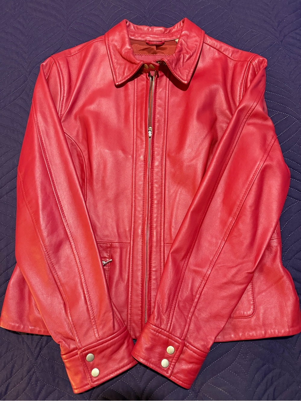 INC International Concepts Red Leather Zip-Front Jacket